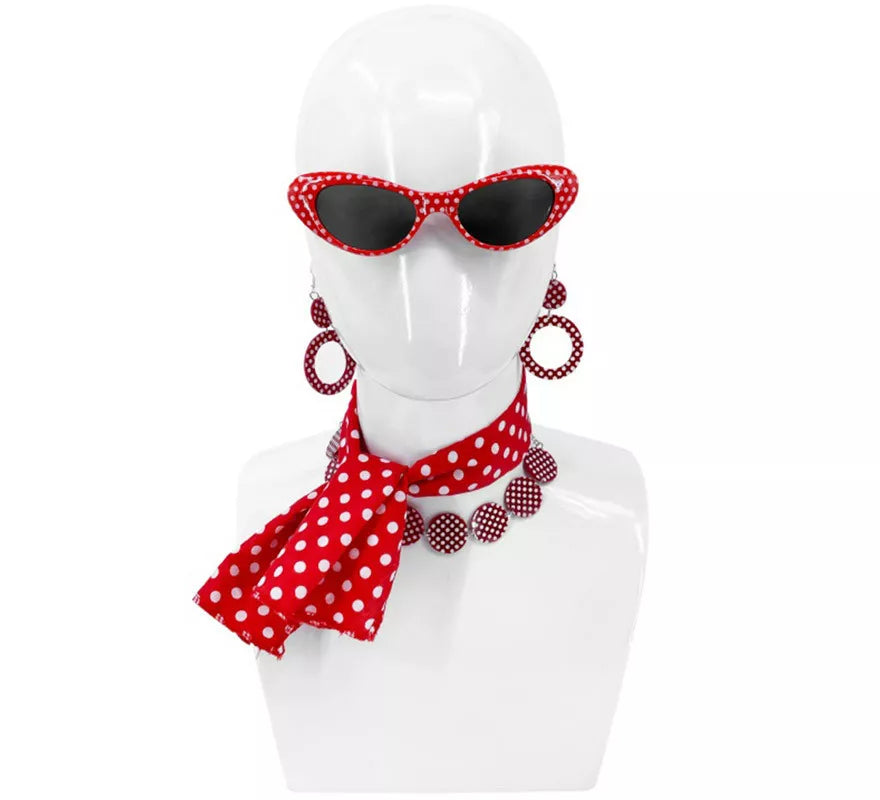 Translation missing: pt-PT.Kit Pin Up Años 50 Rojo: Gafas, Pendientes y Pañuelo