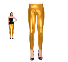Leggings metálicas douradas para mulher