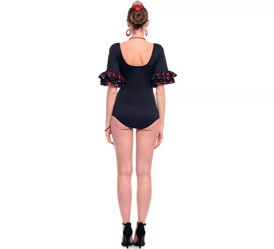 Translation missing: pt-PT.Maillot Sevillana con Volante Lunar negro y rojo para mujer