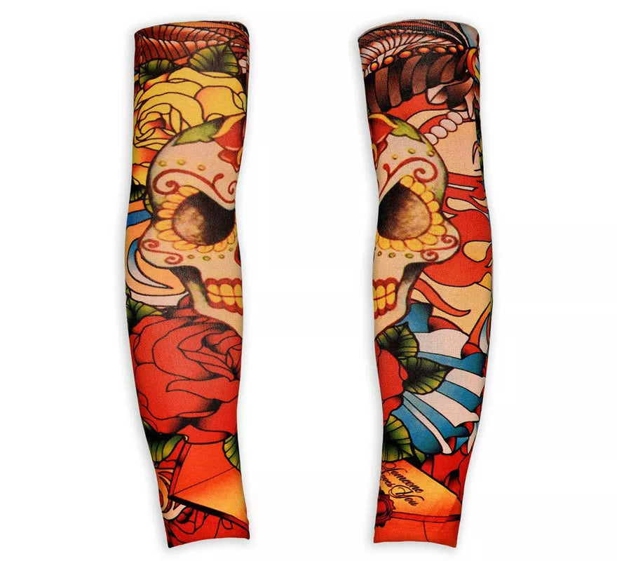 Translation missing: pt-PT.Mangas de Tatuaje de Cráneo y Rosas Pin Up Catrina
