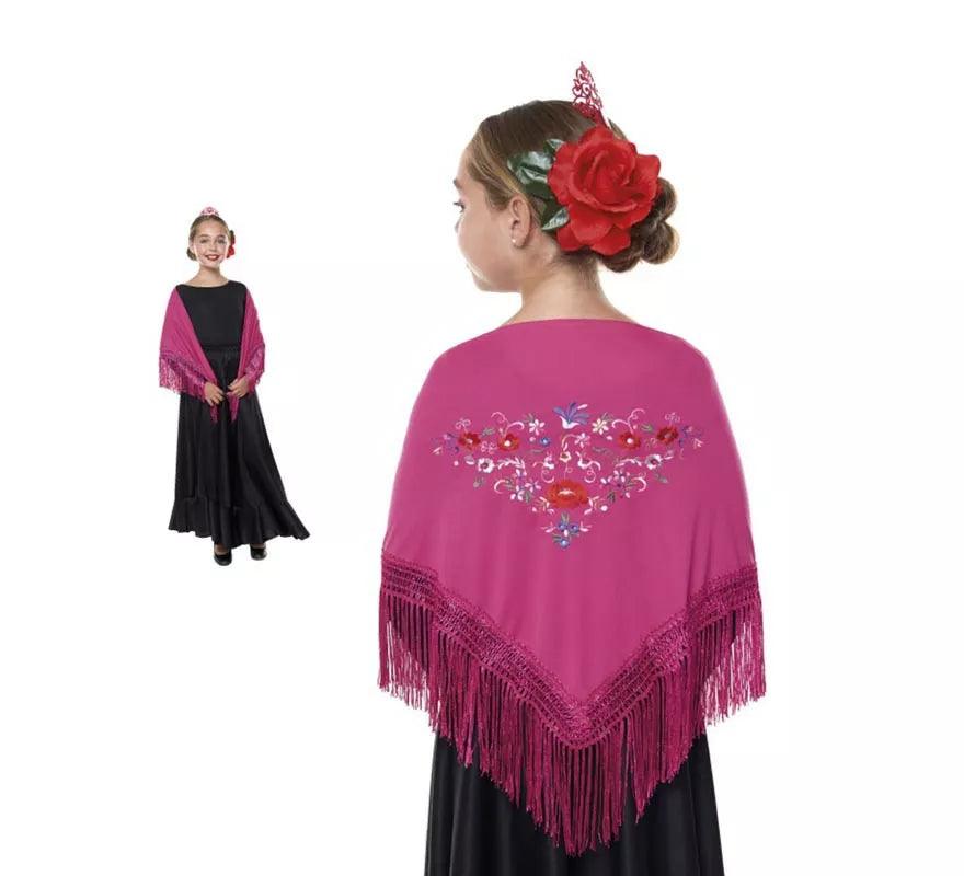 Translation missing: pt-PT.Mantón Sevillana o Chulapa bordado de 120x45 cm para niña en varios colores