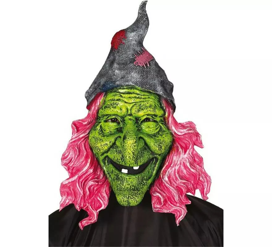 Translation missing: pt-PT.Máscara de Bruja Verde con pelo rosa