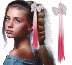 Aplique de cabelo rosa com laço de 40 cm