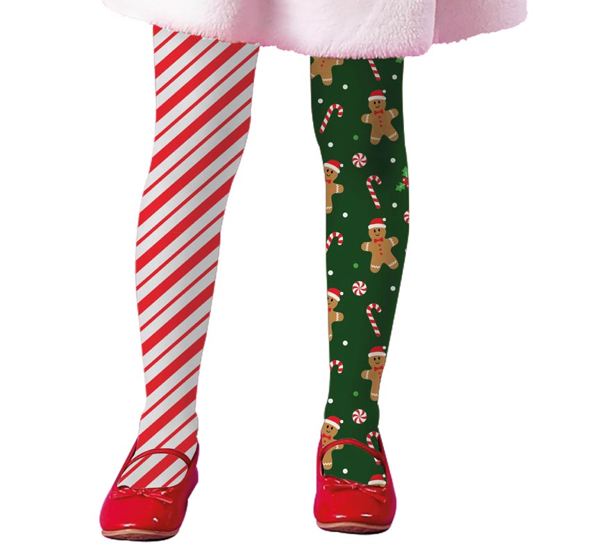 Translation missing: pt-PT.Medias Navideñas doble estampado rayas y galleta infantiles