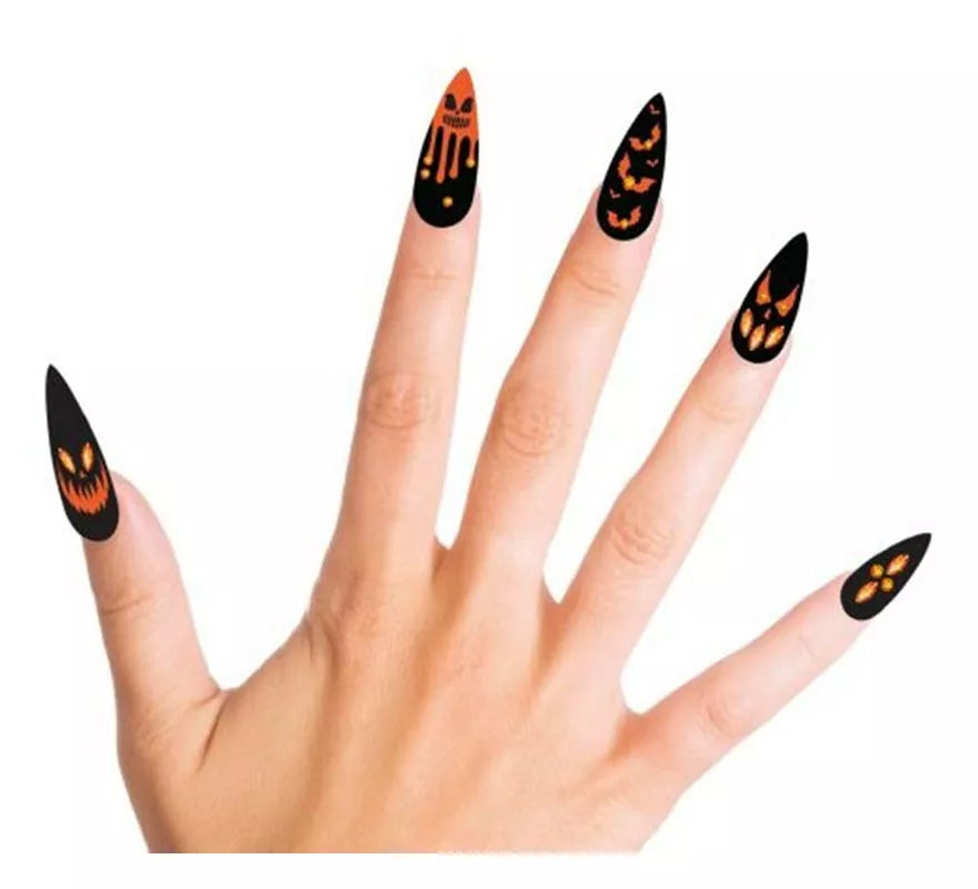 Translation missing: pt-PT.Pack de 12 Uñas Postizas Calabazas con Joyas