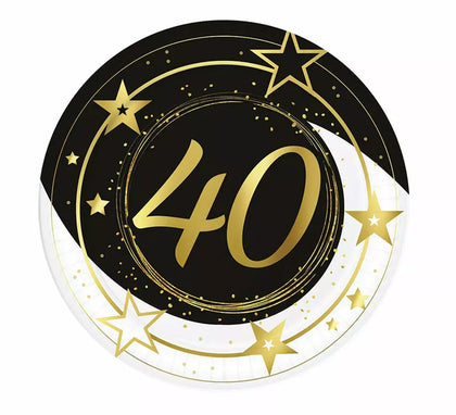 Pack de 6 Platos 40 Años Cumpleaños y Aniversarios de 23 cm