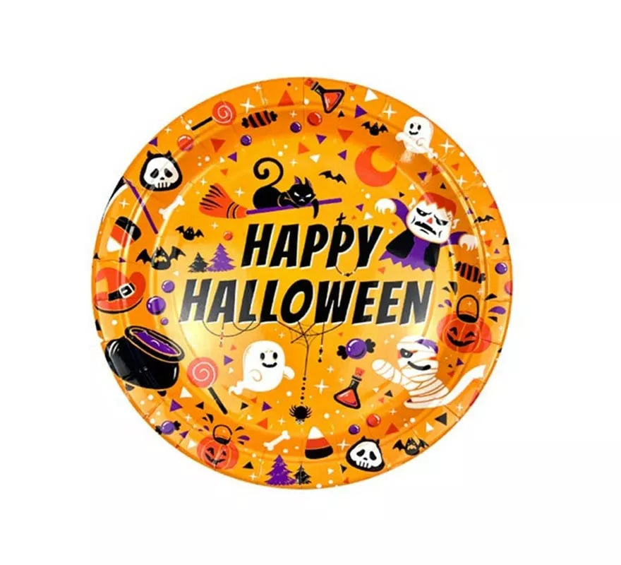 Translation missing: pt-PT.Pack de 6 Platos Happy Halloween Print naranja de 18 cm