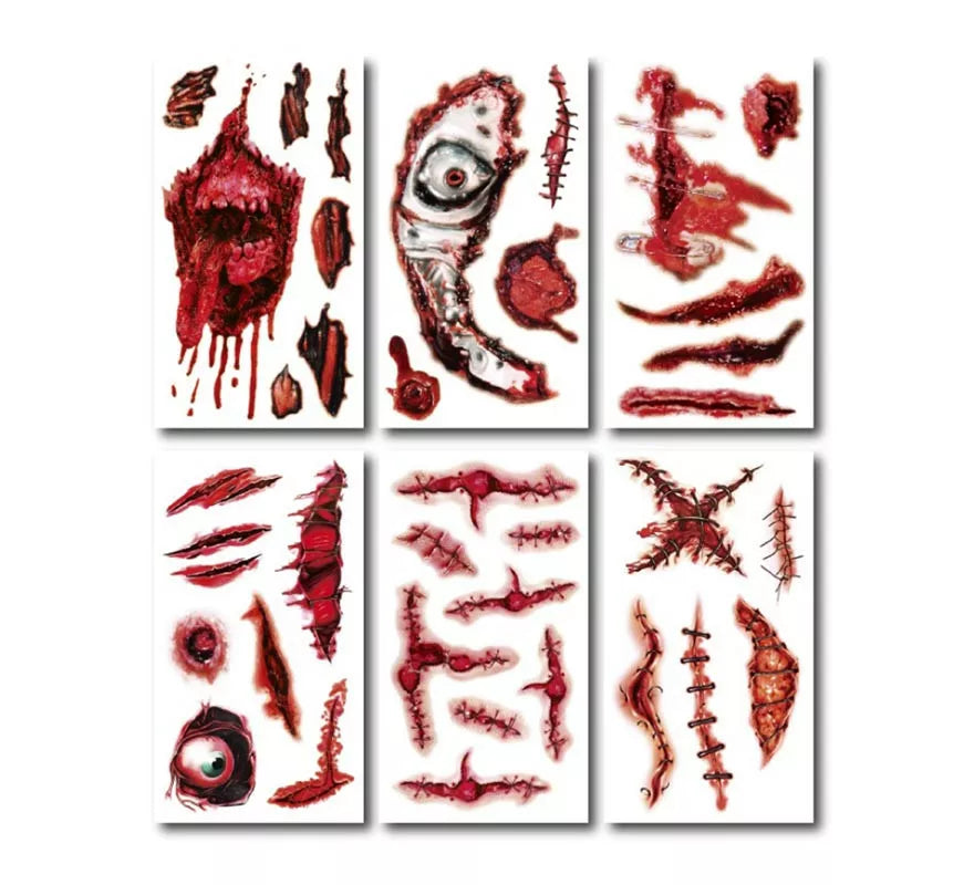 Translation missing: pt-PT.Pack de 6 Tatuajes Heridas cosidas en modelos surtidos de 6,8 cm