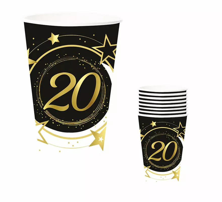 Translation missing: pt-PT.Pack de 6 Vasos 20 Años Cumpleaños y Aniversarios de 240 ml (90 cm)