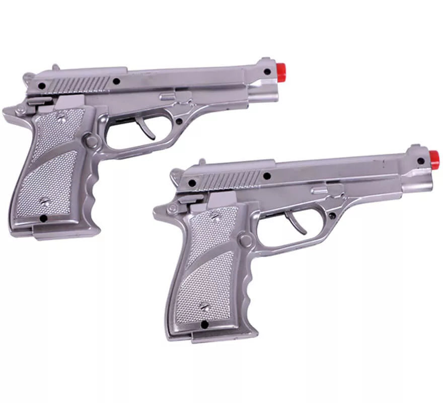 Translation missing: pt-PT.Par de cartucheras con 2 Pistolas Plateadas