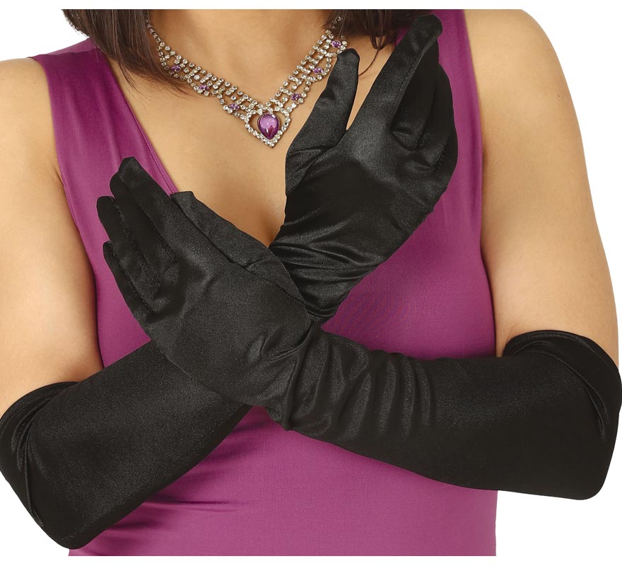 Translation missing: pt-PT.Par de guantes satinados negros 51 cm