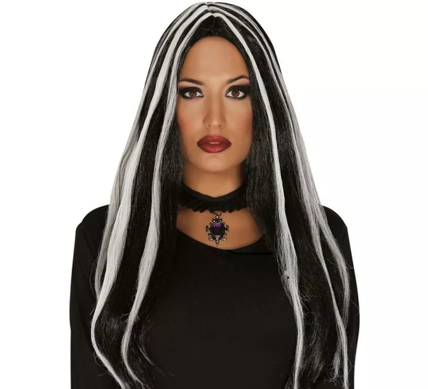 Translation missing: pt-PT.Peluca de Bruja negra con mechas blancas Halloween