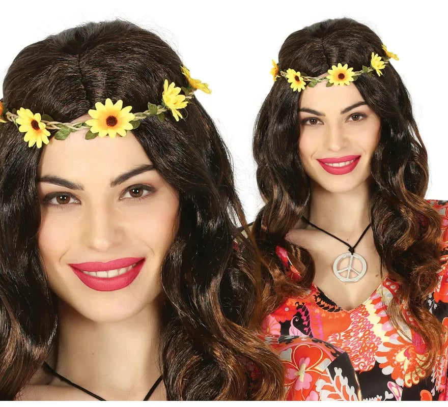 Translation missing: pt-PT.Peluca de Hippie Negra con Flores