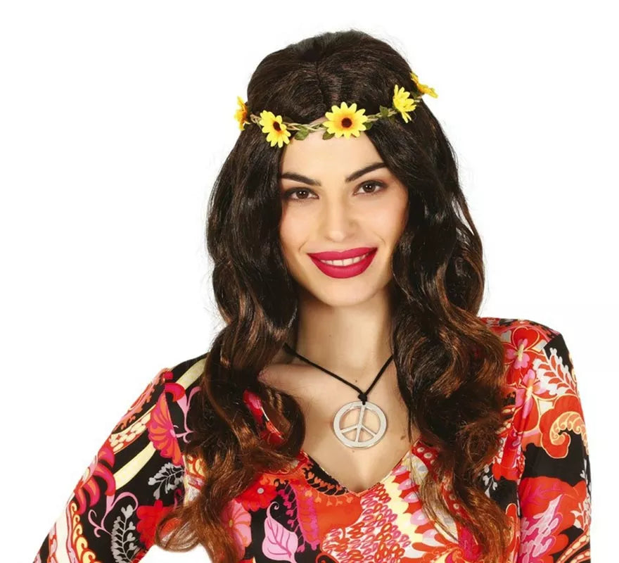 Translation missing: pt-PT.Peluca de Hippie Negra con Flores