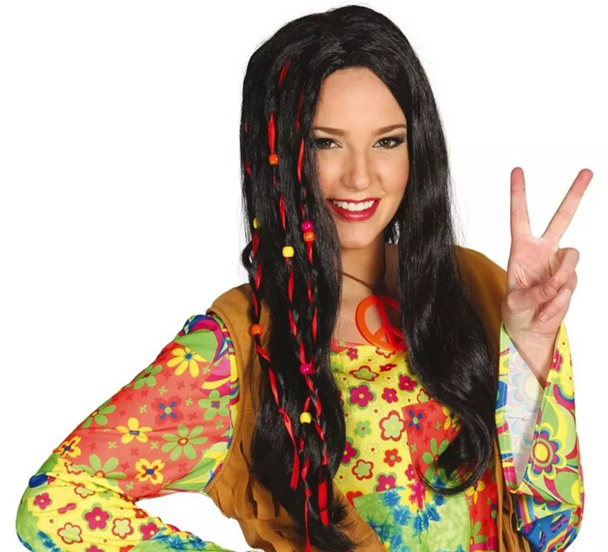 Translation missing: pt-PT.Peluca Hippie lisa negra