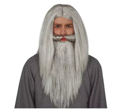 Peruca mágica de cabelo grisalho e barba