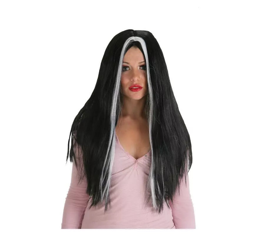 Translation missing: pt-PT.Peluca Morgana negra larga con mechas blancas