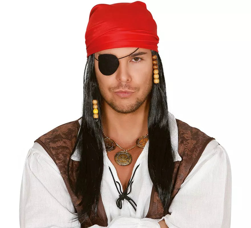 Translation missing: pt-PT.Peluca negra larga y pañuelo Pirata