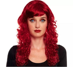 Peruca ruiva ondulada com franja