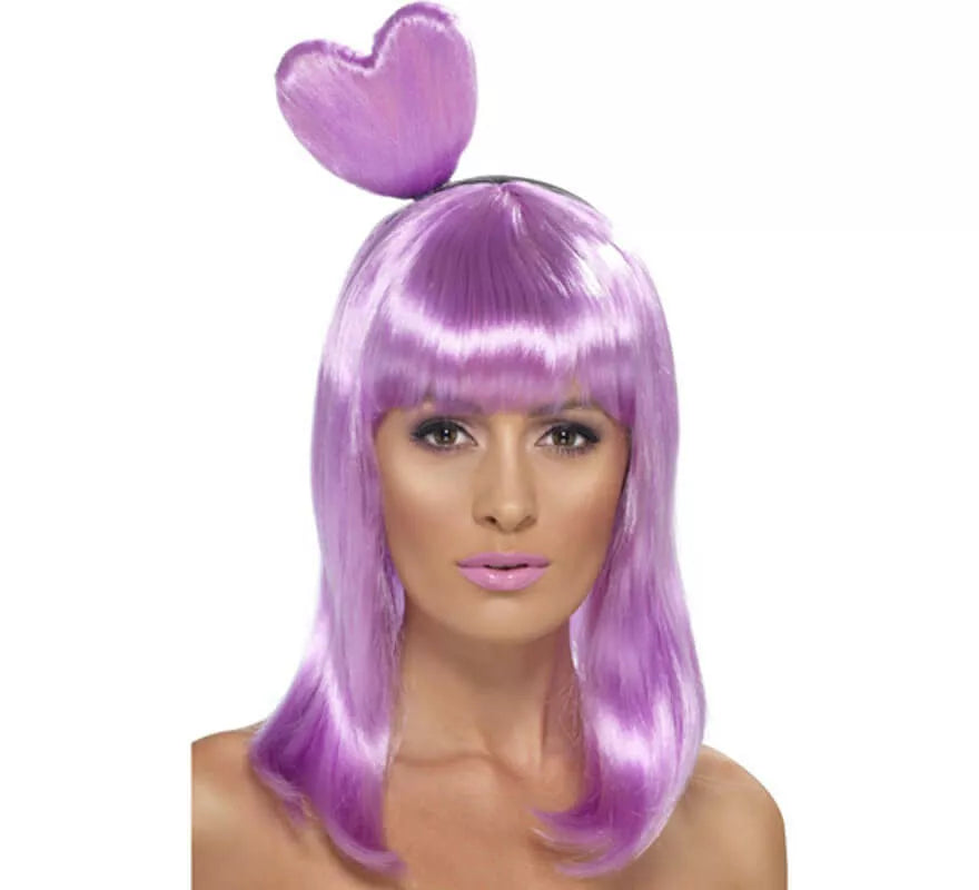 Translation missing: pt-PT.Peluca Reina del Pop Lila con Diadema de Corazón para Mujer