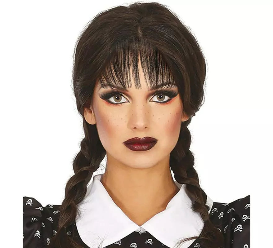 Translation missing: pt-PT.Peluca Trenzas negras con Flequillo en caja