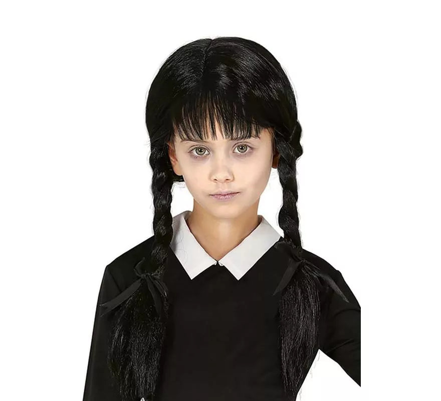 Translation missing: pt-PT.Peluca Trenzas negras con Flequillo en caja infantil