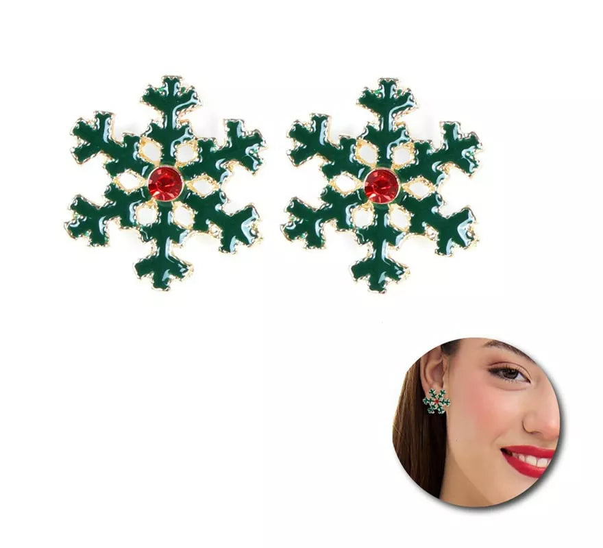 Translation missing: pt-PT.Pendientes Copo de Nieve Navidad verde de 3x3 cm