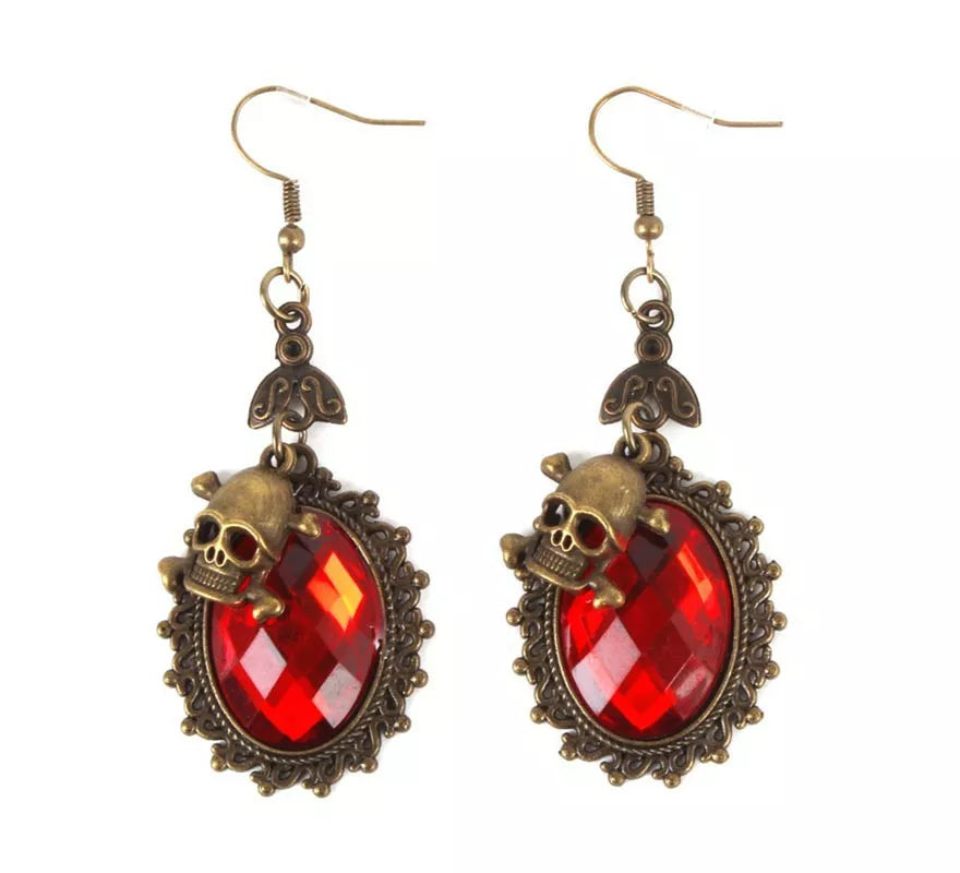 Translation missing: pt-PT.Pendientes de Calavera con rubí falso