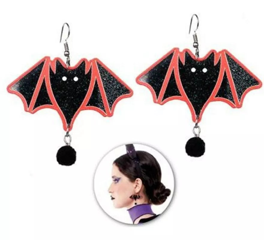 Translation missing: pt-PT.Pendientes de Murciélago Purpurina con pompones
