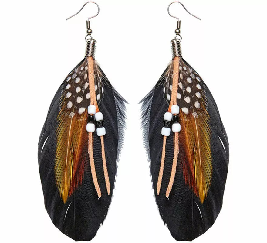 Translation missing: pt-PT.Pendientes Indios con Plumas y Perlitas