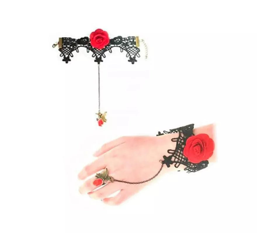 Translation missing: pt-PT.Pulsera de Encaje Gótico con Rosa