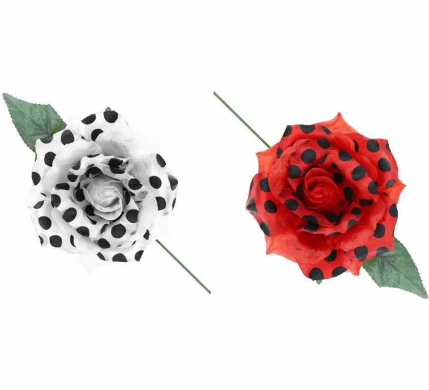 Translation missing: pt-PT.Rosa Sevillana con Lunares Negros y Varilla 15 cm en varios colores