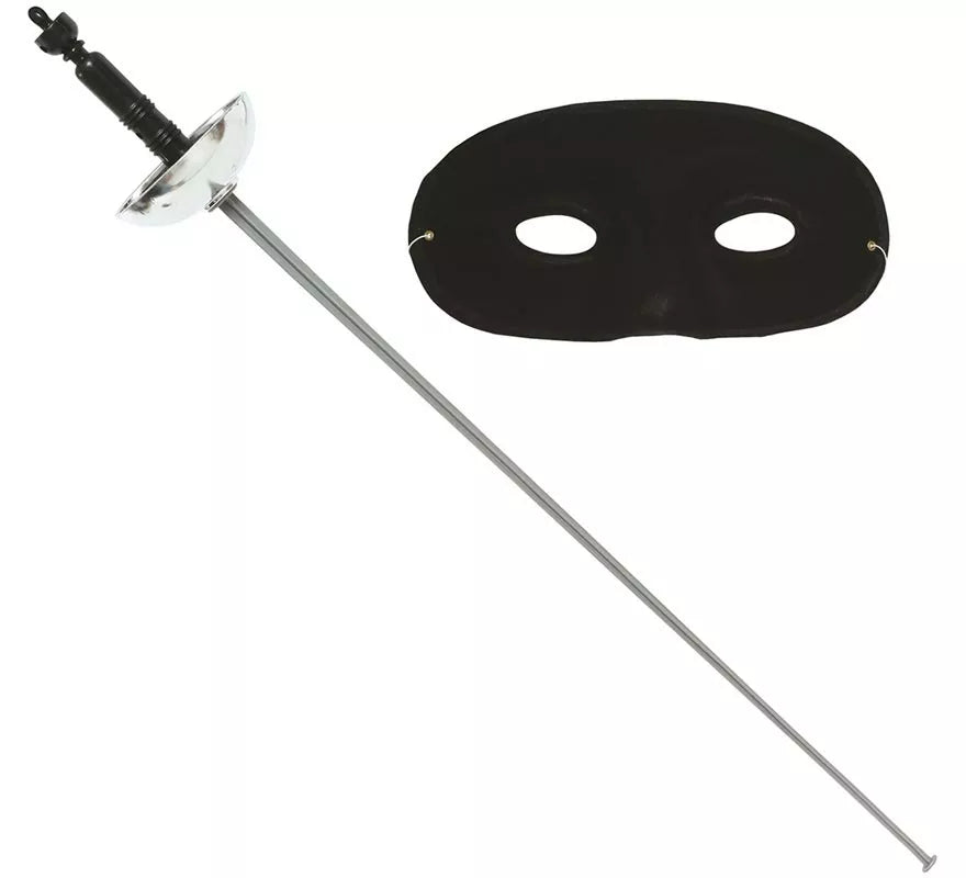 Translation missing: pt-PT.Set antifaz y florete de 65 cm. plateado de héroe enmascarado
