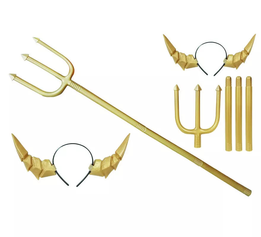 Translation missing: pt-PT.Set Diablo Dorado con Diadema y Tridente de 113 cm