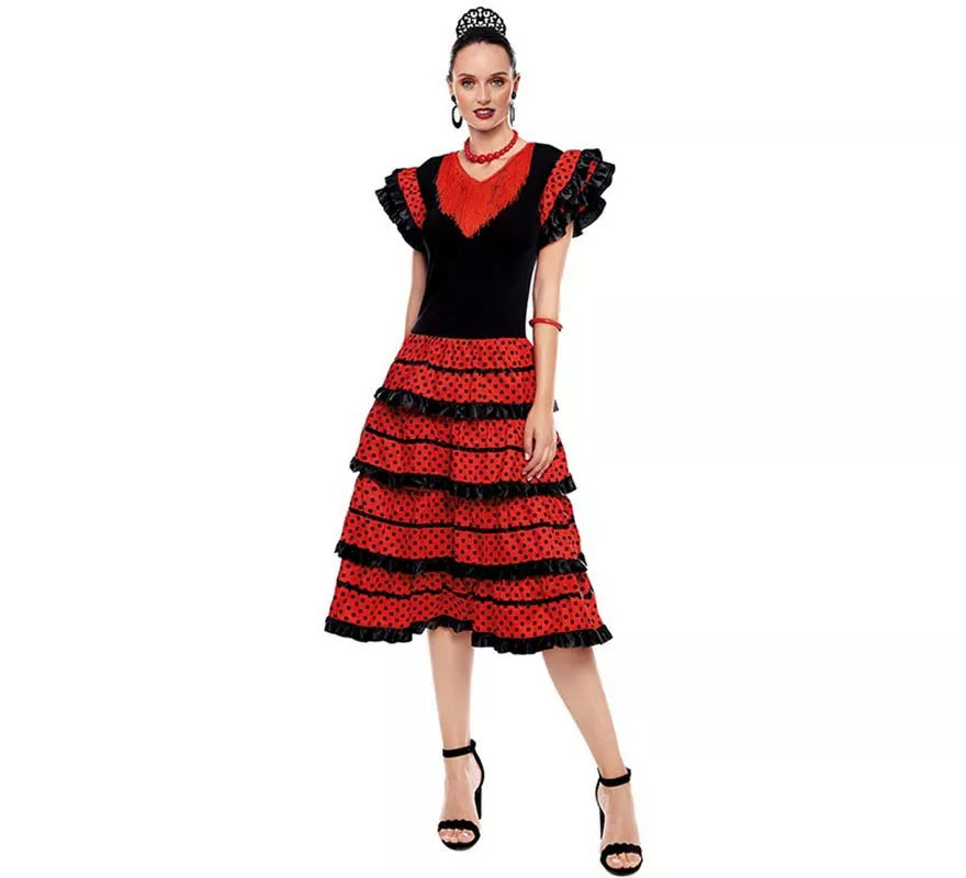 Translation missing: pt-PT.Sevillana rojo con borde negro para mujer