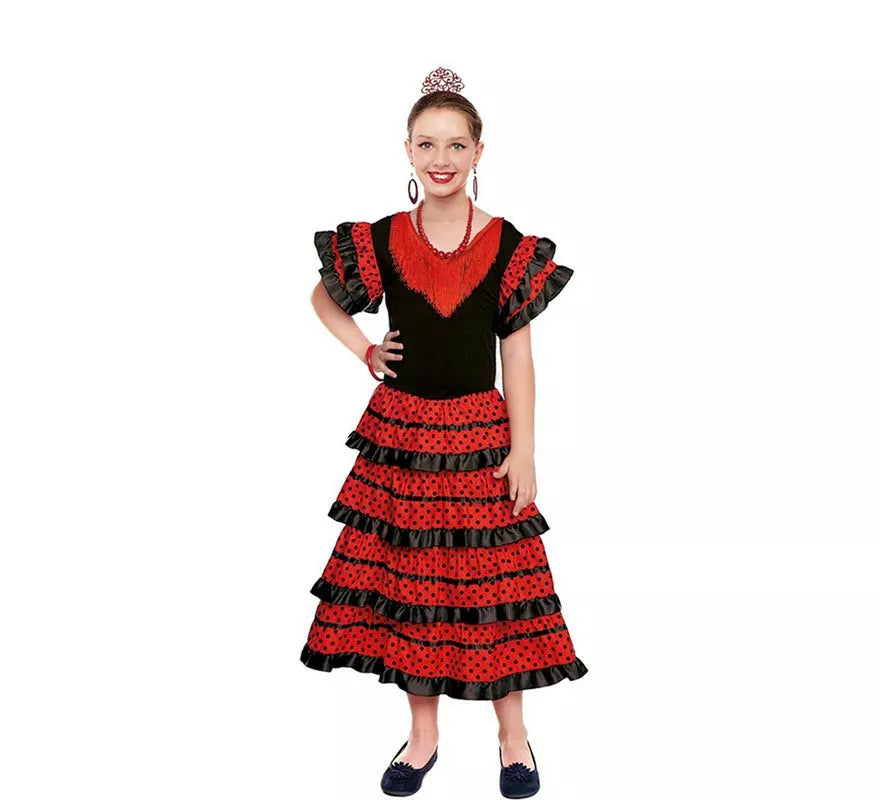 Translation missing: pt-PT.Sevillana rojo con borde negro para niña