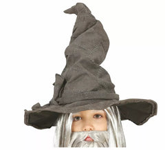 Chapéu alto de bruxa cinza infantil