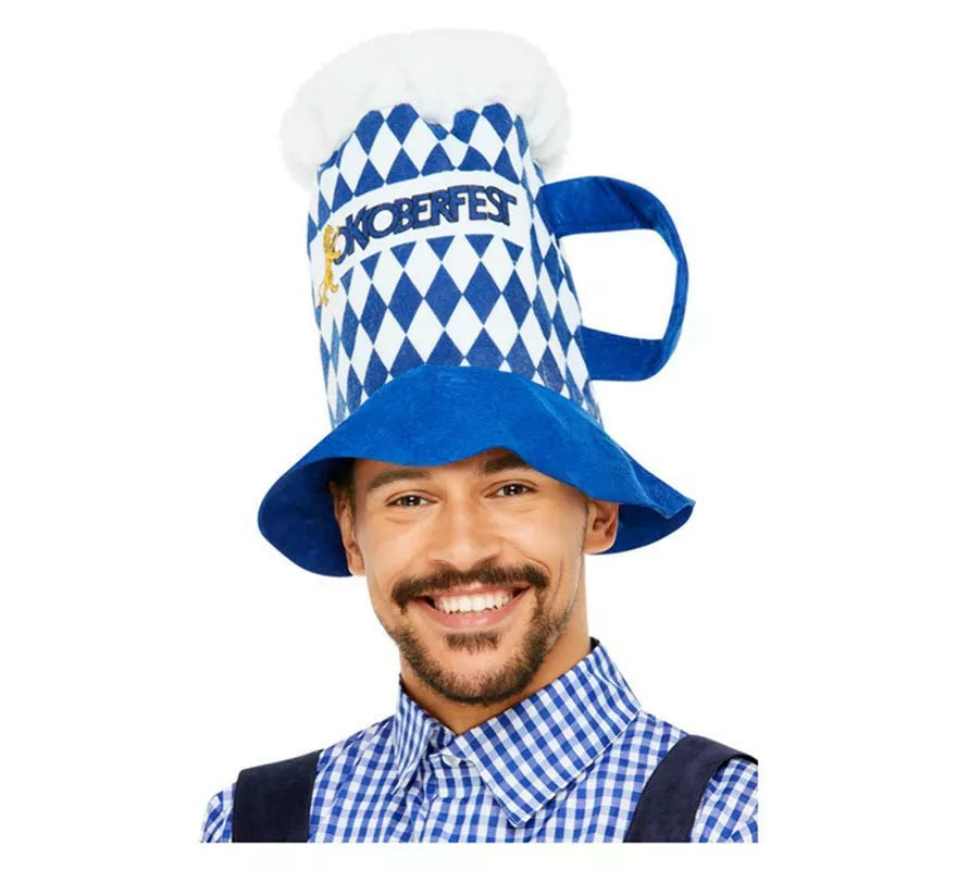Translation missing: pt-PT.Sombrero de Cerveza de Cuadros Oktoberfest Azul y Blanco con Asa