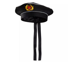Chapéu de marinheiro russo preto com distintivo