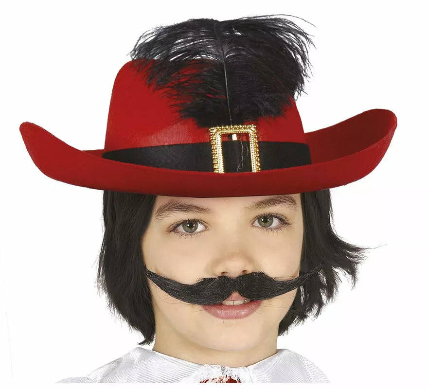 Translation missing: pt-PT.Sombrero Mosquetero Rojo de Fieltro Infantil