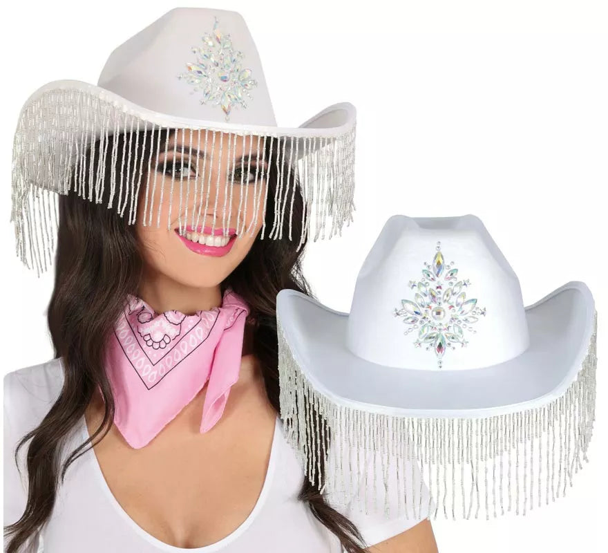 Translation missing: pt-PT.Sombrero Vaquero blanco con Flecos para adultos