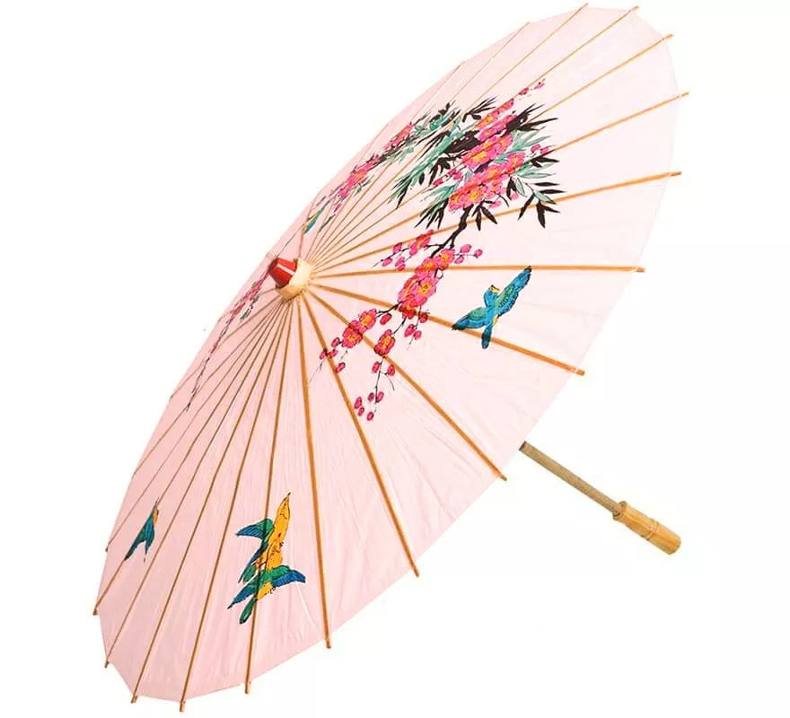 Translation missing: pt-PT.Sombrilla china rosa de papel con dibujos 42 cm