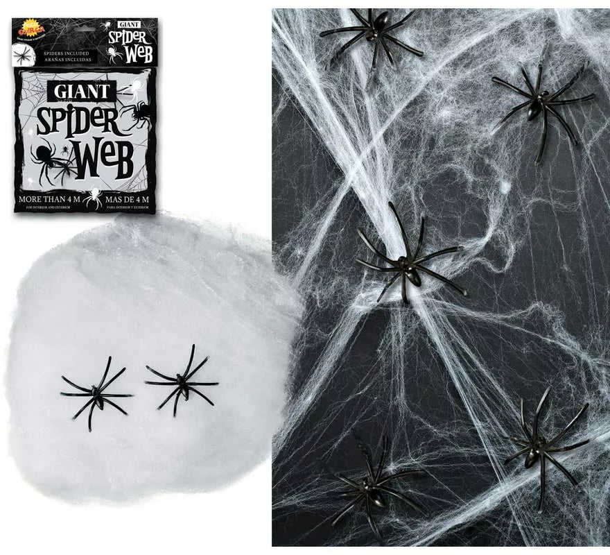 Translation missing: pt-PT.Telaraña 20 gr. con 2 arañas para decoración de Halloween de