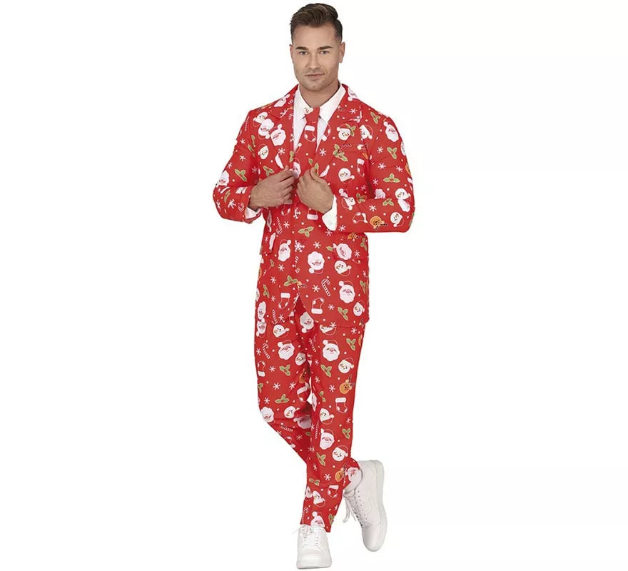 Translation missing: pt-PT.Traje Divertido de Papá Noel rojo con corbata para hombre