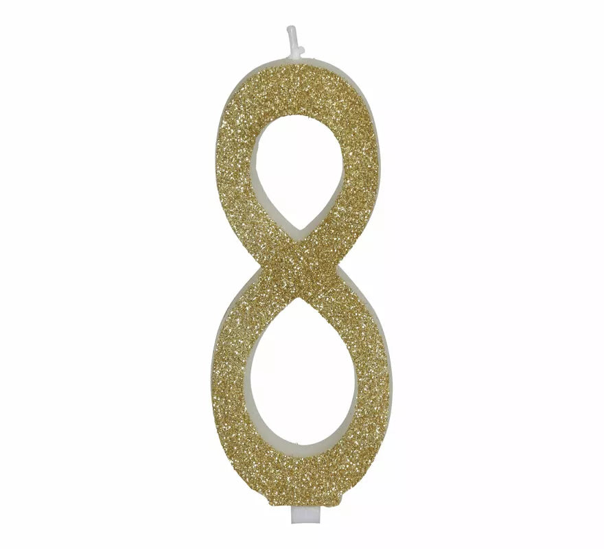 Translation missing: pt-PT.Vela Escarchada Oro Número 8, de 12.5 cm