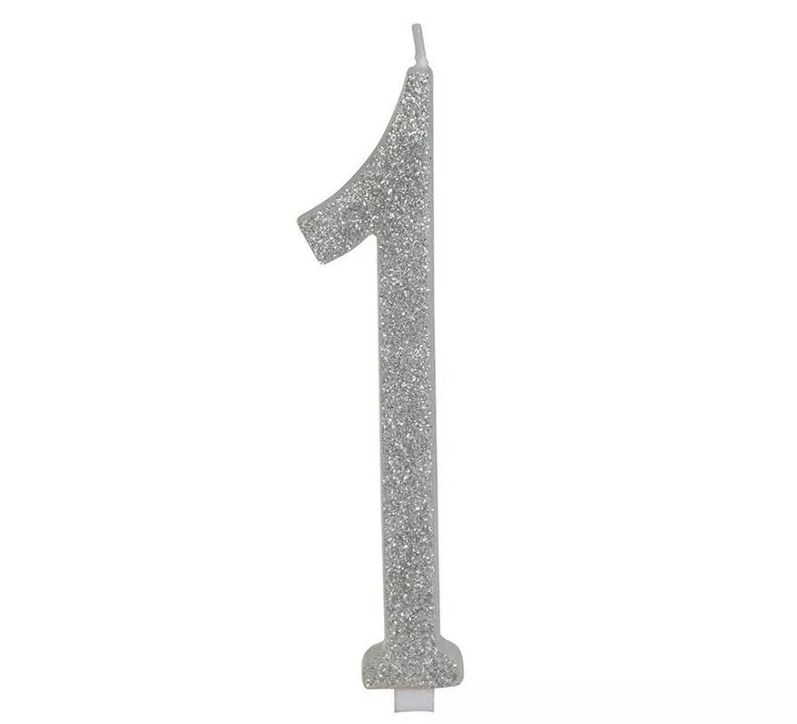 Translation missing: pt-PT.Vela Escarchada Plata Número 1, de 12.5 cm