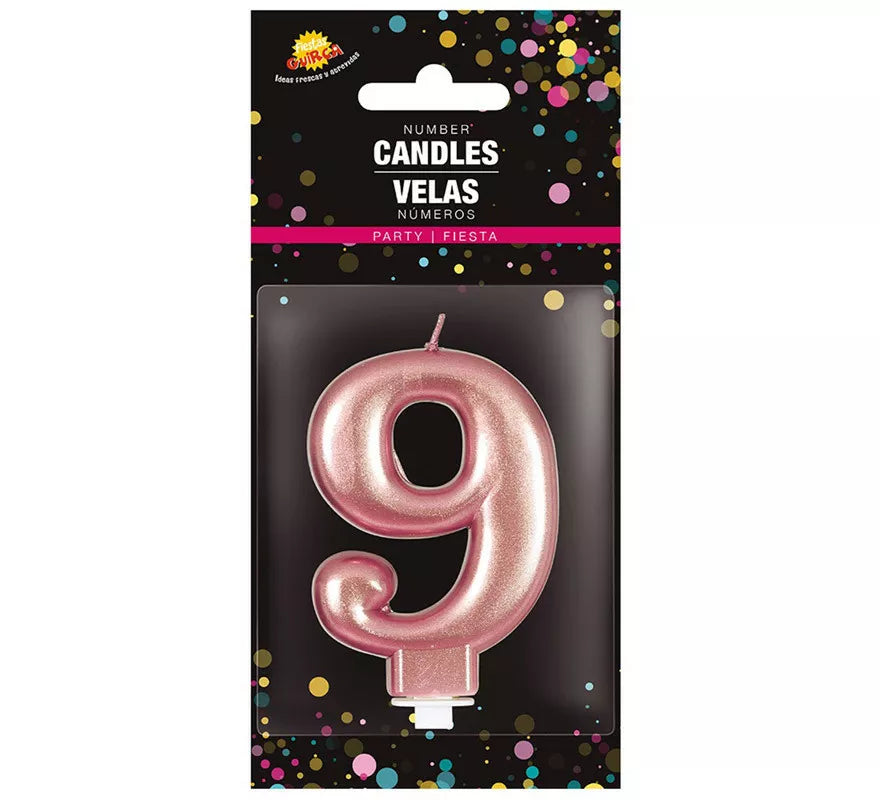 Translation missing: pt-PT.Vela Metalizada Oro y Rosa Número 9, de 8 cm