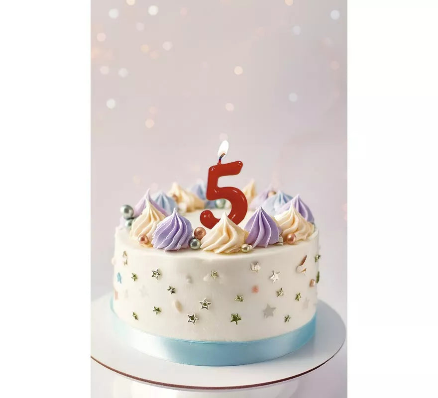 Translation missing: pt-PT.Vela roja con el número 5 para cumpleaños