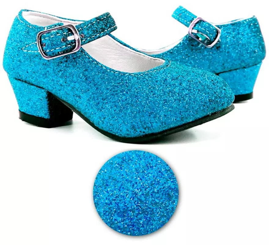 Translation missing: pt-PT.Zapato Sevillana con tacón Azul Turquesa Purpurina en números del 22 al 41