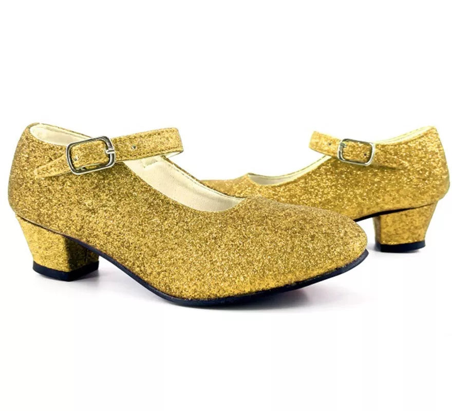 Translation missing: pt-PT.Zapato Sevillana con tacón Dorado Purpurina en números del 22 al 41